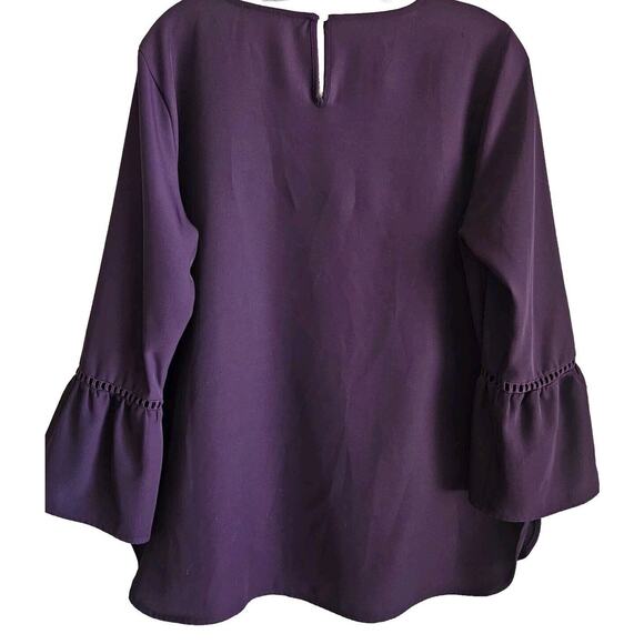 CALVIN KLEIN Women M Blouse Plum Purple 3/4 Bell Sleeve V-Neck Back Keyhole 40" - Picture 8 of 8